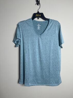 Real Essentials Teal Heathered Vneck Tee XL